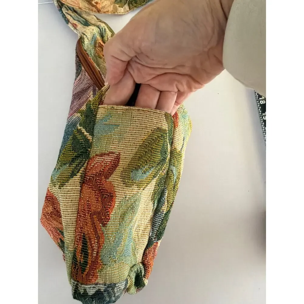 Vintage Floral Tapestry Hobo Shoulder Bag Crescent Purse Cottagecore Grandmacore